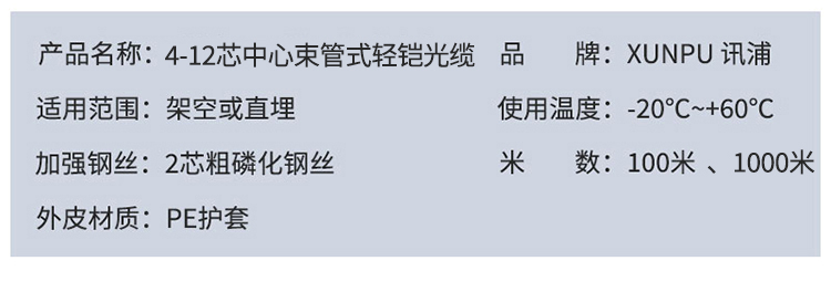訊浦 GYXTW 單模輕鎧 4-12芯室外光纜 中心管束式光纜光纖線 100米、1000米_http://www.oann34.cn_所有產(chǎn)品_第11張