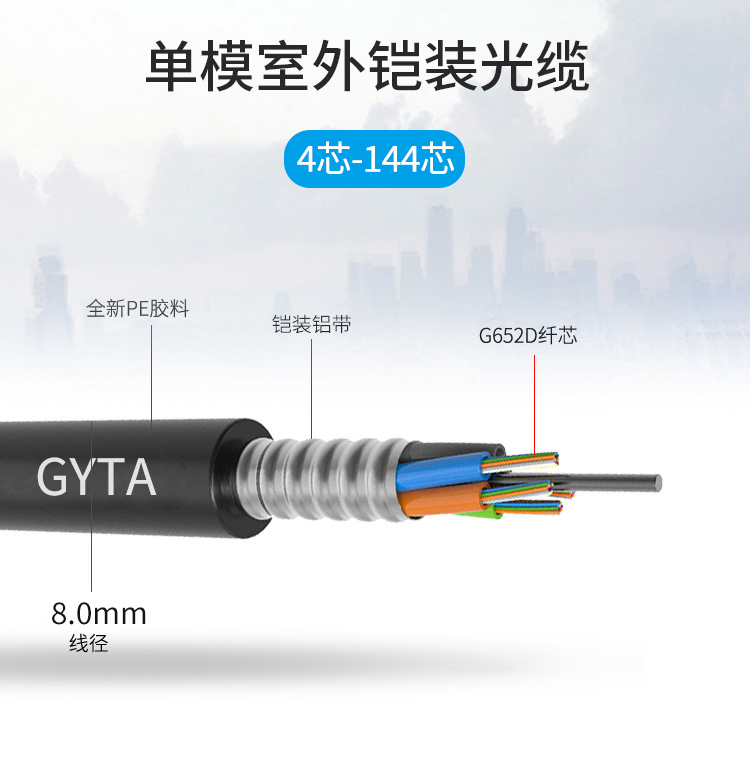 訊浦 GYTA電信級單模4芯-144芯光纜 層絞式鎧裝光纜 1000米_http://www.oann34.cn_所有產(chǎn)品_第1張