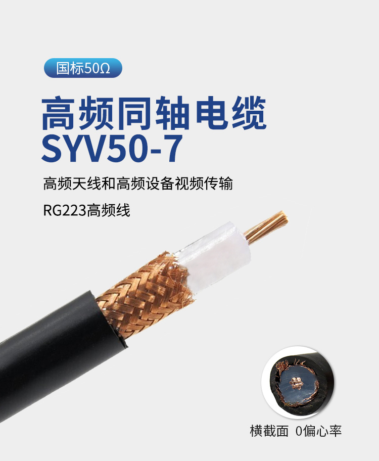 訊浦 SYV50-7射頻線饋線單屏蔽/雙屏蔽 RG213高頻線 銅芯直徑7*0.76mm 100米/卷_http://www.oann34.cn_所有產品_第1張