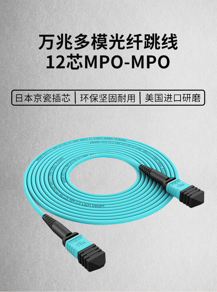 訊浦電信工程級(jí)光纖跳線萬兆多模OM3 MPO-MPO母頭多模12芯 40/100G模塊用MPO分支光纖線 3米~30米_http://www.oann34.cn_所有產(chǎn)品_第1張
