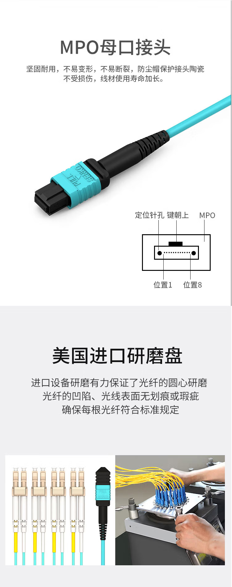訊浦電信工程級(jí)光纖跳線萬兆多模OM3 MPO-LC母頭多模12芯 40G轉(zhuǎn)4對(duì)LC 模塊用MPO分支光纖線 1米~30米_http://www.oann34.cn_所有產(chǎn)品_第5張