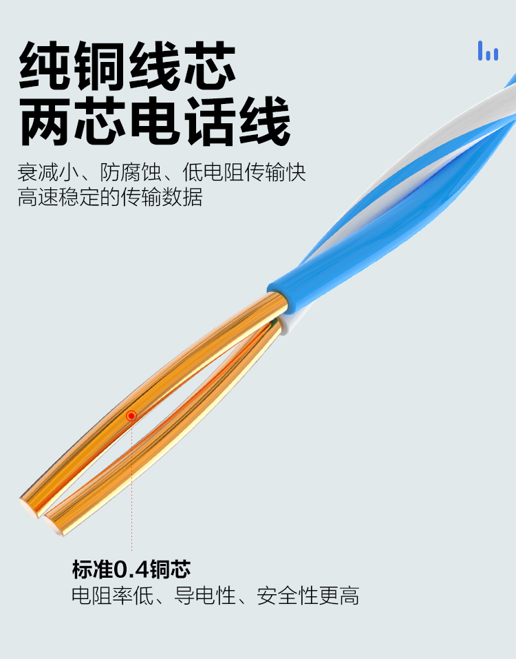 訊浦 藍白電話線 0.4純無氧銅雙絞線 2芯 100米/卷_http://www.oann34.cn_所有產(chǎn)品_第2張