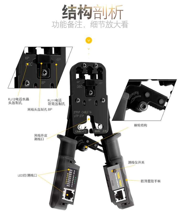訊浦 網(wǎng)線鉗 帶測線儀功能 帶測線儀多功能網(wǎng)線鉗 1把裝_http://www.oann34.cn_所有產(chǎn)品_第2張