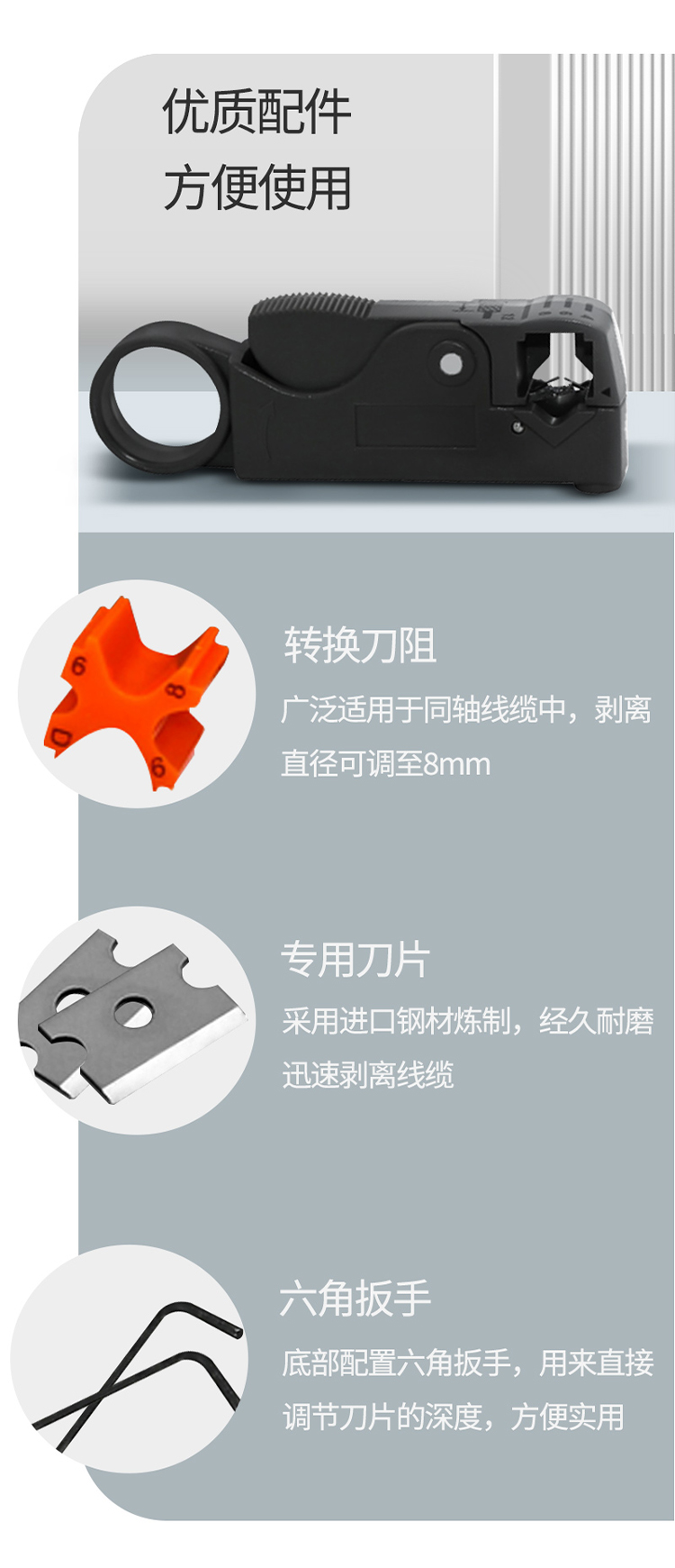 訊浦 兩兆線開剝器 同軸電纜射頻剝線刀 剝剪鉗 1把裝_http://www.oann34.cn_所有產(chǎn)品_第3張